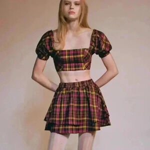 Urban Outfitters UO 2-Piece Set Vintage 90s Y2K Liana Plaid Top And Skirt Size M